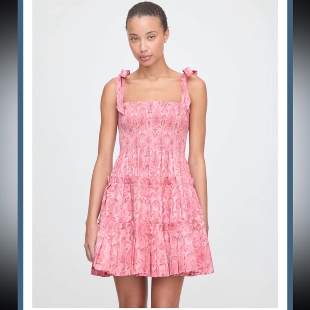 Hill House Pink Tie-Shoulder Smocked Mini Dress